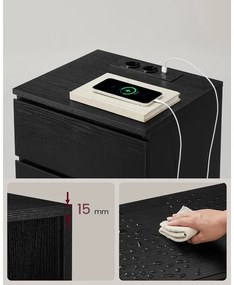 VASAGLE Éjjeliszekrény 2 darabos szett, 2 hálózati aljzattal és 2 USB-porttal, fekete színben