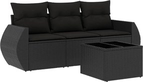 vidaXL 4 részes fekete polyrattan kerti ülőgarnitúra párnákkal