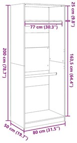füstös tölgy színű szerelt fa ruhásszekrény 80 x 50 x 200 cm