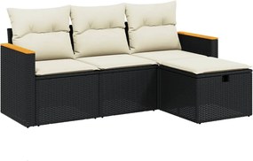 vidaXL 4 részes fekete polyrattan kerti ülőgarnitúra párnákkal