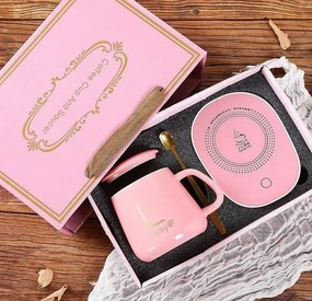 Lucky kerámia bögre szett elektromos melegítővel díszdobozban - pink