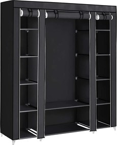 SONGMICS szövet gardróbszekrény 2 akasztórúddal és 12 tárolórésszel, 150 x 45 x 175 cm, fekete