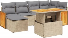vidaXL 7 részes bézs polyrattan kerti ülőgarnitúra párnákkal