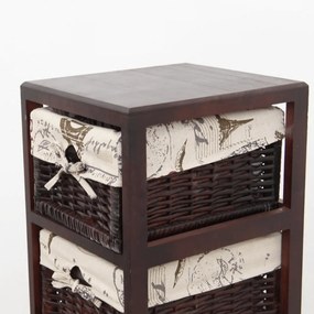 Komód, 3 fonott kosár, sötétbarna/bézs, ELI 1