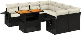 vidaXL 9 részes fekete polyrattan kerti ülőgarnitúra párnákkal