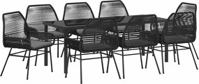vidaXL Kert étkező szett párnával 9 pcs Fekete polirattan