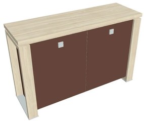 Verno+ S alacsony szekrény 140 x 46 x 90 cm, üvegajtó, akác / barna