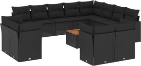 vidaXL 13 részes fekete polyrattan kerti ülőgarnitúra párnákkal