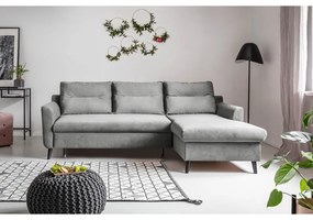 Stylish Stan világosszürke kinyitható bársony sarokkanapé, jobb oldali - Miuform