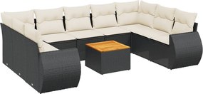 vidaXL 10 részes fekete polyrattan kerti ülőgarnitúra párnákkal