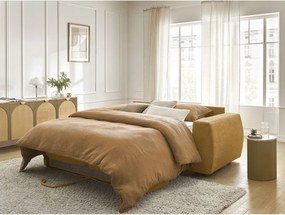 Mustársárga zsenília kinyitható kanapé mindennapos alvásra 220 cm Hugo – Bobochic Paris