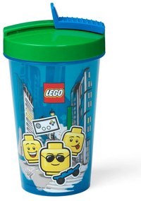 Iconic kék pohár zöld fedéllel és szívószállal, 500 ml - LEGO®