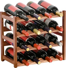 HOMCOM Bambusz Bortartó 16 Palack számára, 4-tiers Borkiöntő Asztali Bortartó, Konyhába, Étkezőbe, Bárba, Teherbírás: 75 kg, 43x23,5x38 cm Barna | Aos