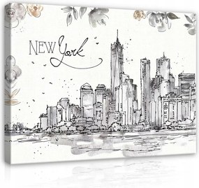 Vászonkép 100x75 New York város felhőkarcolók vázlat akvarell grafika