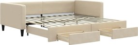 vidaXL krémszínű kihúzható szövet heverő fiókkal 100x200 cm