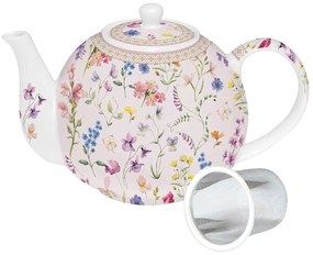 Porcelán teáskanna fémszűrővel Symphonie Florale