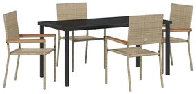 vidaXL Kert étkező szett párnával 5 pcs Bézs polirattan