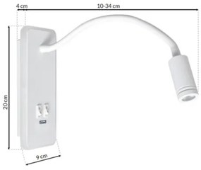 LED flexibilis fali lámpa USB-vel BASE 1xLED/8W+1xLED/2W/230V fehér