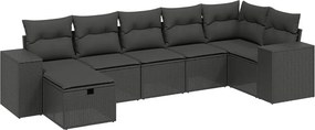 vidaXL 7 részes fekete polyrattan kerti ülőgarnitúra párnával
