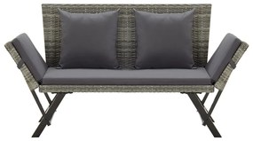 szürke polyrattan kerti pad párnával 176 cm