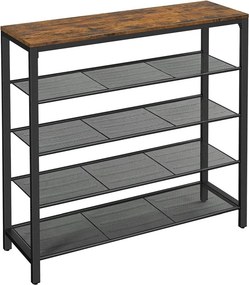 Cipőtároló polc 4 fém hálós polccal, rusztikus barna 100x30x92cm