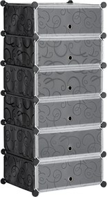 HOMCOM Műanyag Cipőtartó Rack 6 Pár Cipőhöz Cipődoboz Előszobába DIY Kocka Polc Cipőtároló Fekete 49 x 36,5 x 108cm | Aosom