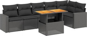 vidaXL 7 részes fekete polyrattan kerti ülőgarnitúra párnával