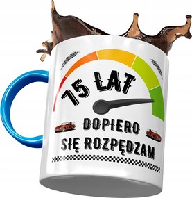 Kék Bögre Születésnapra 75 75-es 75-ös, fényképes nyomattal