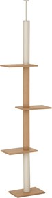 PawHut Mennyezetig érő Macskafa, Magassága állítható 228-260 cm, 3 Szintes Mászófa Macskáknak, Khaki | Aosom