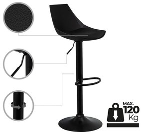 Fekete bőr utánzat állítható magasságú bárszék szett 2 db-os (ülésmagasság 56,5 cm) – Casa Selección