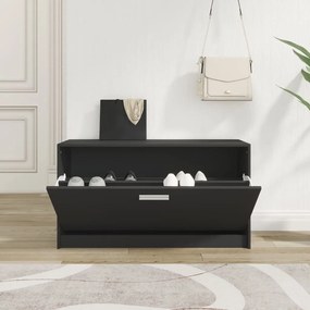 fekete szerelt fa cipőtároló pad 80 x 24 x 45 cm