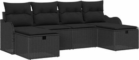vidaXL Kerti Kanapé Szett párnával tárolóval 6 pcs Fekete Poli rattan