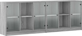 vidaXL szürke sonoma szerelt fa könyvespolc ajtókkal 204x37x75 cm