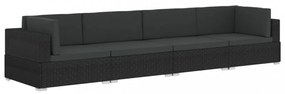 vidaXL 4 részes fekete polyrattan kerti kanapészett párnákkal