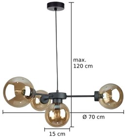 Csillár zsinóron KALIOPE II 4xE14/50W/230V fekete/füstös bézs