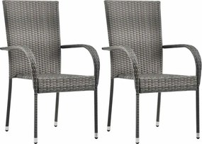vidaXL 2 db szürke rakásolható polyrattan kültéri szék