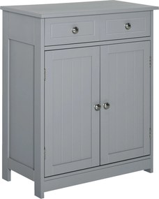 kleankin Tároló Szekrény, Fürdőszobai Szekrény, 2 Ajtós 2 Fiókos Szekrény - 60 x 30 x 75 cm - Szürke | Aosom