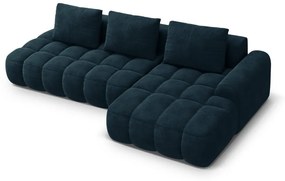 Petróleum színű bársony kinyitható-tárolóhelyes sarokkanapé (jobb oldali-heverő résszel) Linz – Cosmopolitan Design