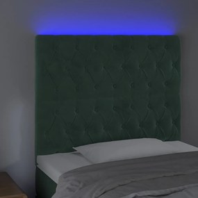 sötétzöld bársony LED-es fejtámla 90x7x118/128 cm