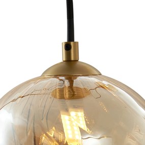 Art Deco függőlámpa arany borostyánszínű üveggel, 9 ágú - Jia