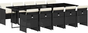 vidaXL 11 részes fekete polyrattan kerti étkezőgarnitúra párnákkal