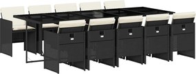 vidaXL 11 részes fekete polyrattan kerti étkezőgarnitúra párnákkal