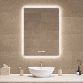 Álló fürdőszobai LED tükör 70x90cm | Páramentesítő - Óra - Fényerő és színhőmérséklet szabályozás | Welland Kath