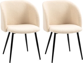 HOMCOM 2 db beige konyhai étkezőszék, gyapjú hatású anyagban, fekete acél lábakkal - 55 x 62 x 80 cm | Aosom