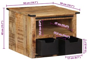 tömör mangófa dohányzóasztal fiókokkal 50 x 50 x 40 cm