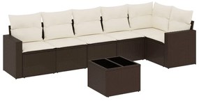 7 részes barna polyrattan kerti ülőgarnitúra párnákkal