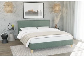 Zöld kárpitozott franciaágy ágyráccsal 140x200 cm Tina – Ropez