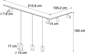 Modern fekete sínrendszer 4 spotlámpával és 3 fehér függőlámpával, 1 fázisú - Iconic Bell Jeana Luxe