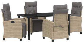 vidaXL Kert étkező szett párnával 5 pcs Bézs polirattan