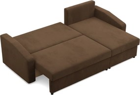 Zeus sarokkanapé, 2 ágyneműtartóval, döntött kartámasz, szövet anyag, univerzális oldal, hab töltet, barna